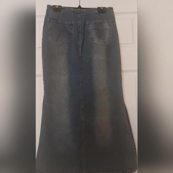 Y2K Denim Maxi Skirt Mermaid Trumpet Slit 90s Streetwear Revival - Picture 8 of 15